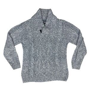 Trash Nouveau Sweater Men Sz L Gray Black Shawl Neck Cable Knit Casual Pullover